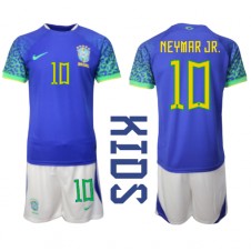 Brasilien Neymar Jr #10 Bortaställ Barn VM 2022 Korta ärmar (+ Korta byxor)